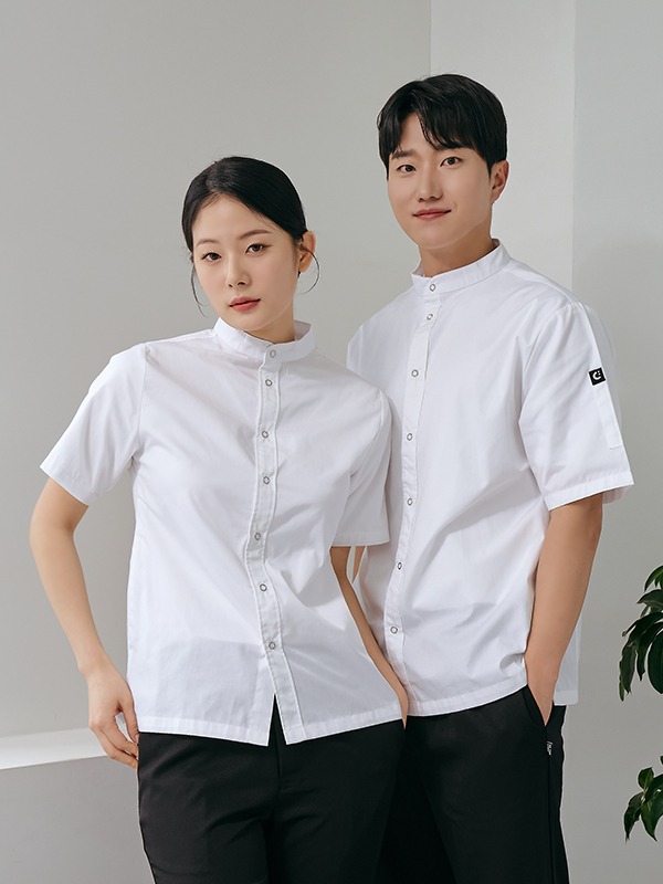 반팔 스탠딩 카라 베이직 조리복 