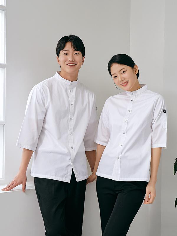 7부 스탠딩 카라 베이직 조리복 