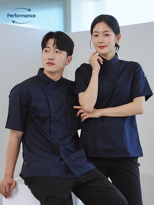 반팔 하프 크로스넥 조리복