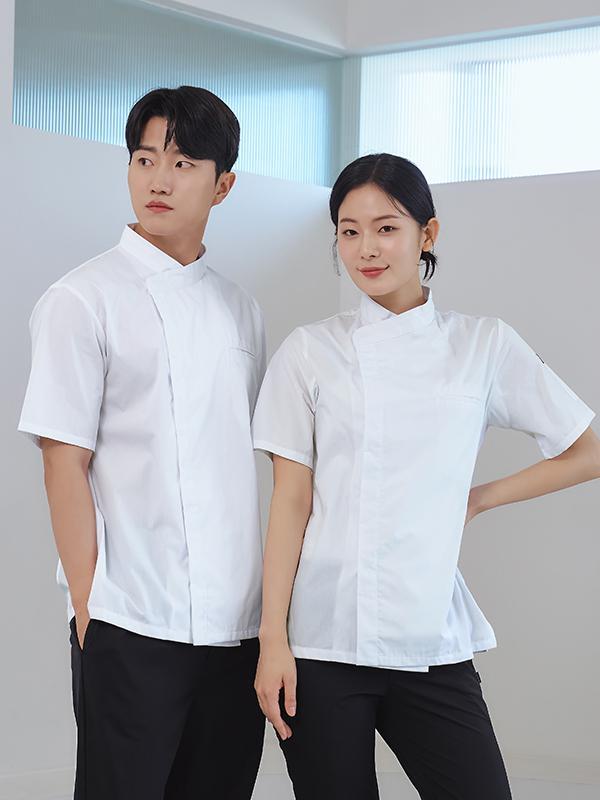 반팔 하프 크로스넥 조리복