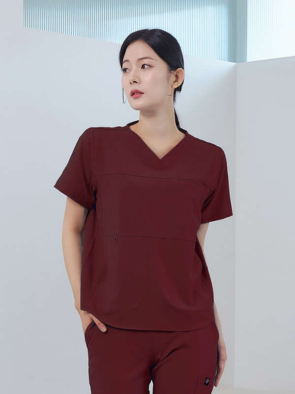 여성 V넥 더블라인 카퍼쉴드 스크럽 티셔츠
