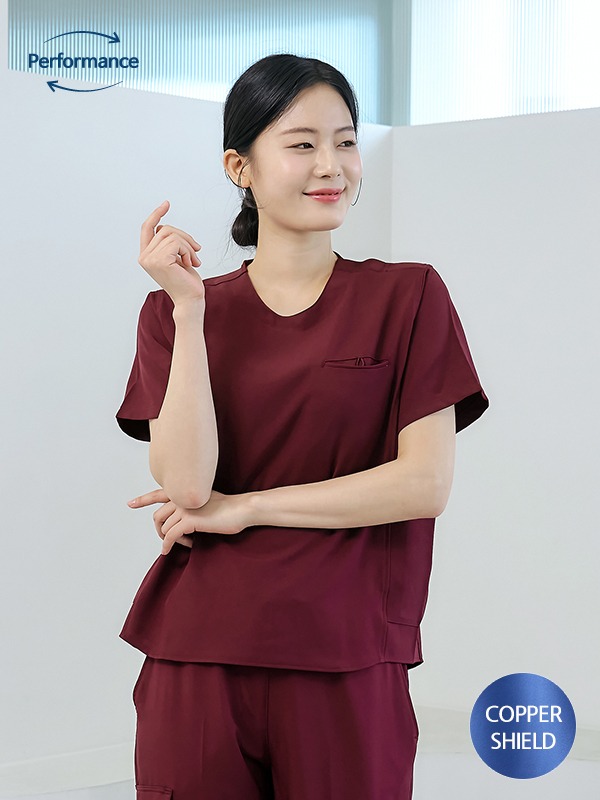 여성 크루넥 사이드포켓 카퍼쉴드 스크럽 티셔츠