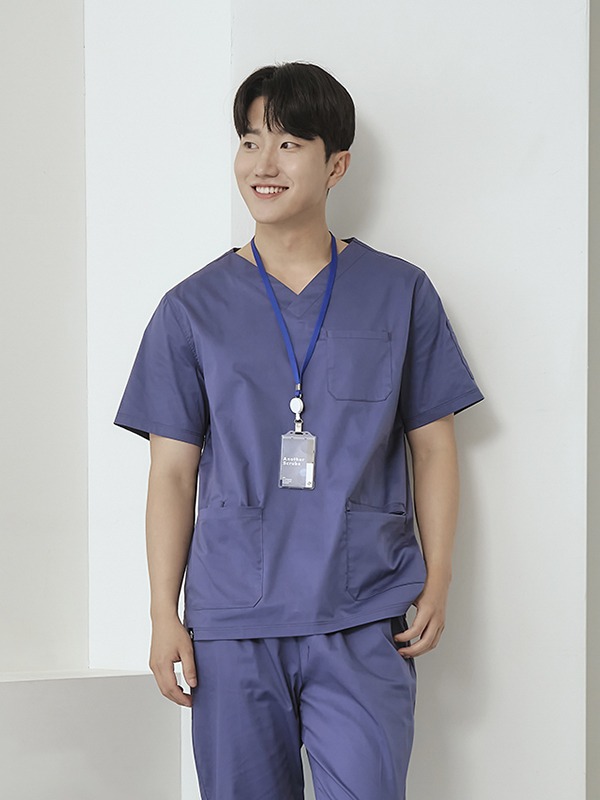 남성 V넥 TC스판 베이직 스크럽 티셔츠