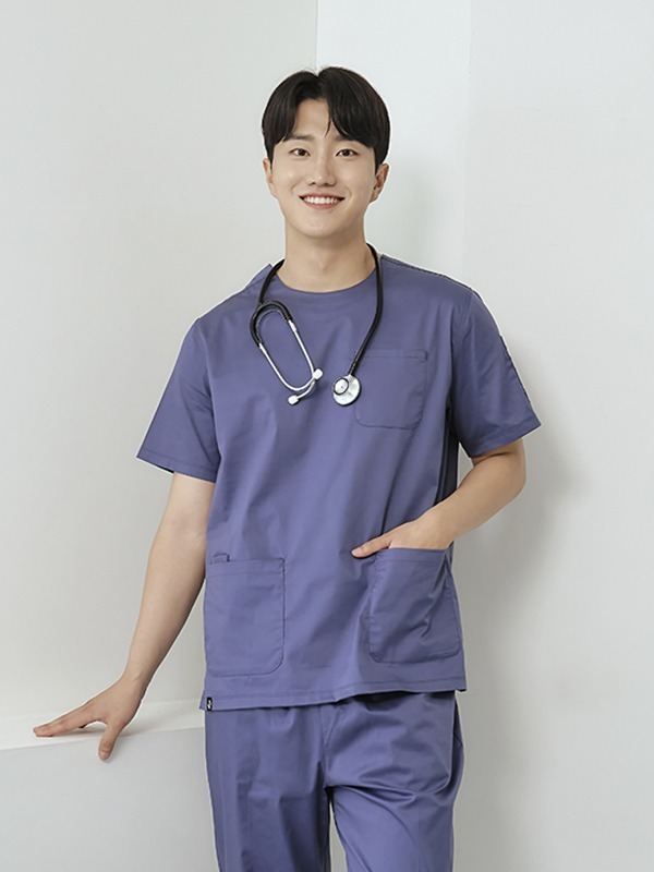 남성 크루넥 TC스판 베이직 스크럽 티셔츠