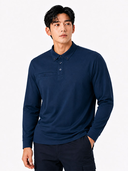 블루 버튼 다운 폴로티셔츠 CT618