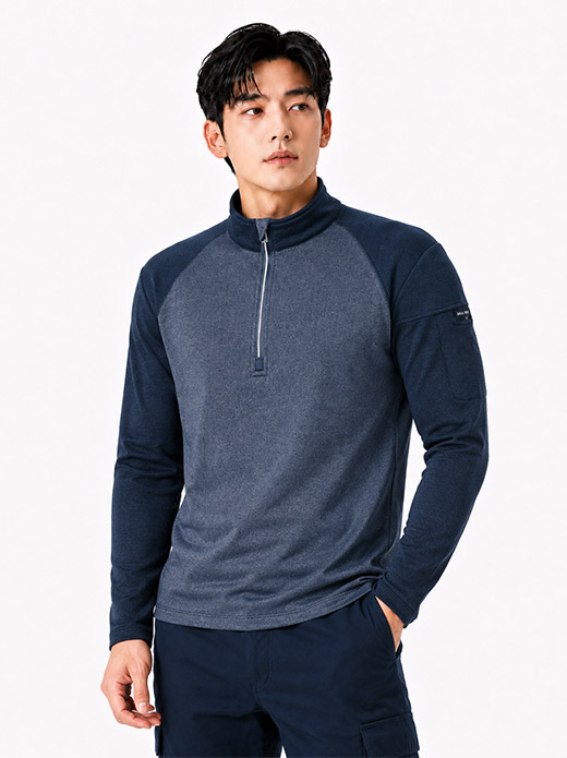 배색 기모 반집업 티셔츠 CT620