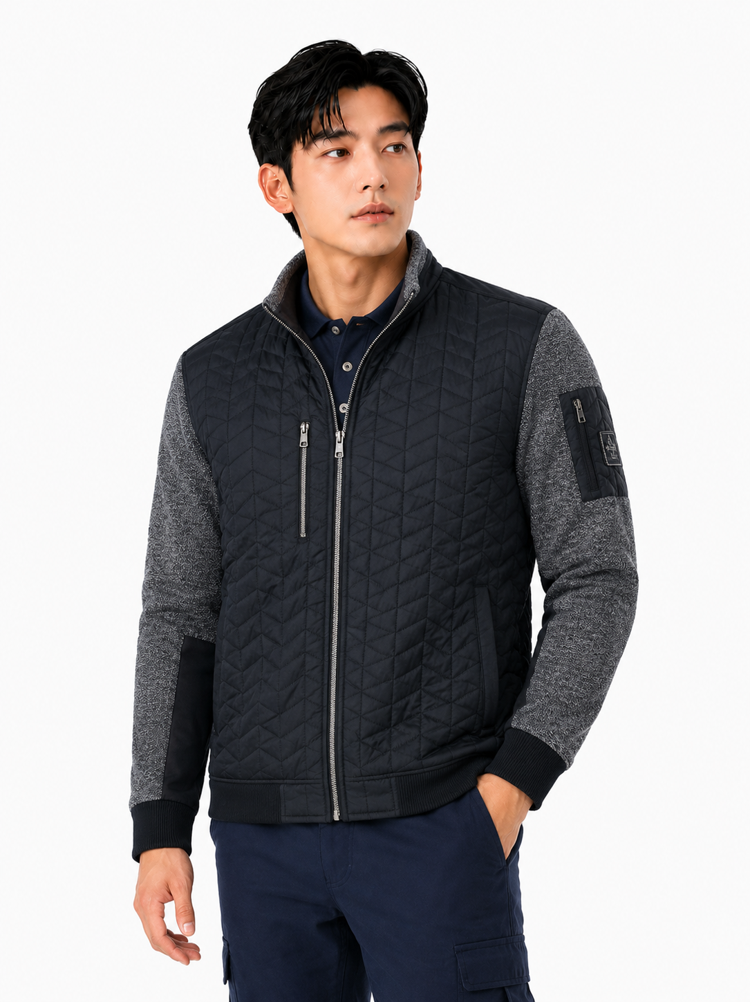 헤링본 하이브리드 자켓 블랙 MK-2122