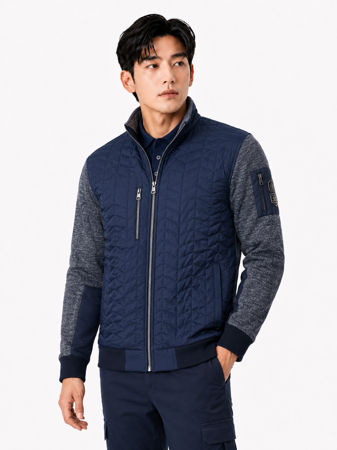 헤링본 하이브리드 자켓 네이비 MK-2121