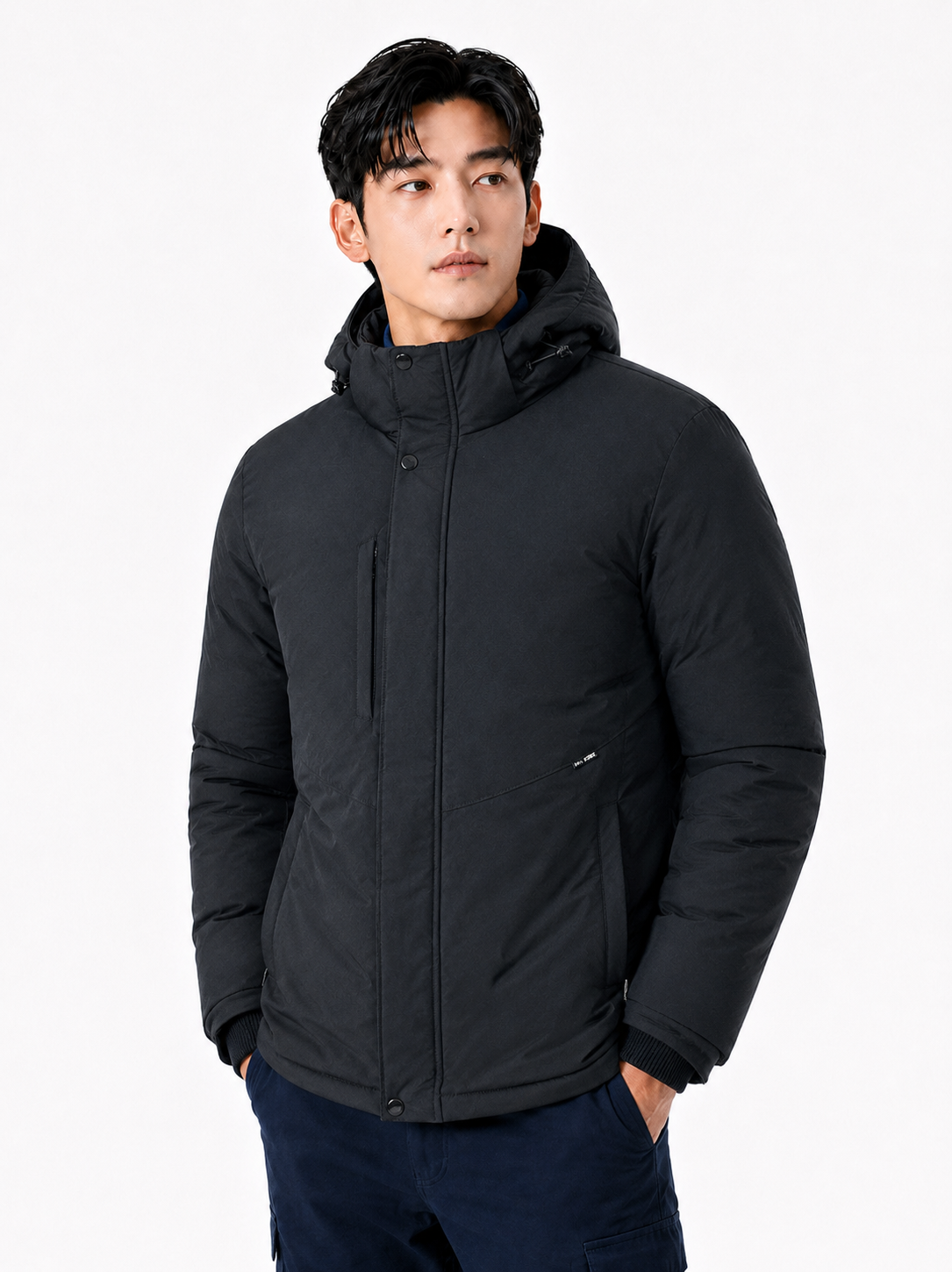 후드 탈부착 오리털 패딩 블랙 MK-3016J