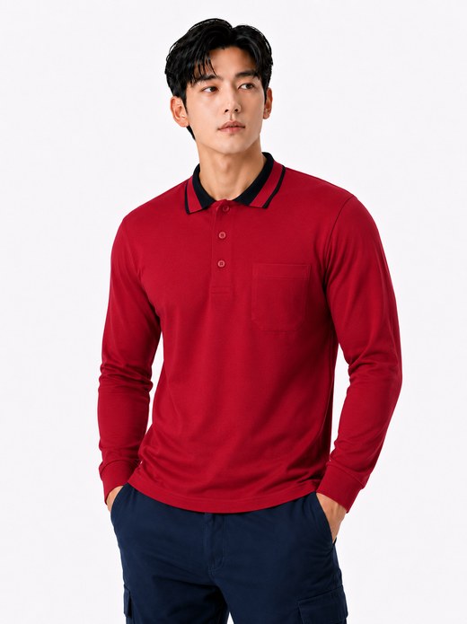 CVC 폴로 긴팔 티셔츠 와인 MT-1315P