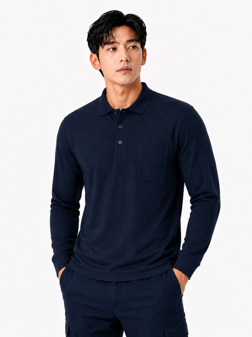 30수 콤마면 긴팔 티셔츠 네이비 MT-1211P