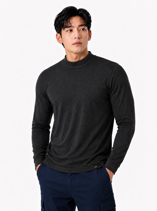 반폴라 기모 티셔츠 블랙 6136