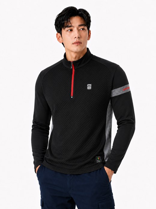 스퀘어엠보 반집업 기모티셔츠 블랙 6063
