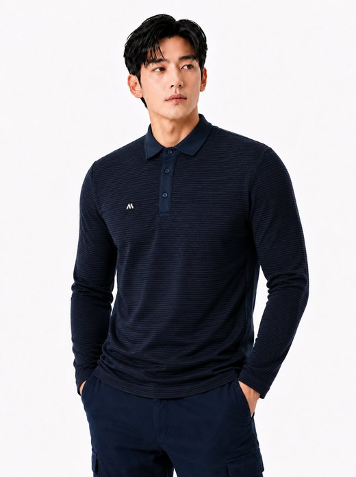 스트라이프 엠보 기모티셔츠 다크그레이 6102
