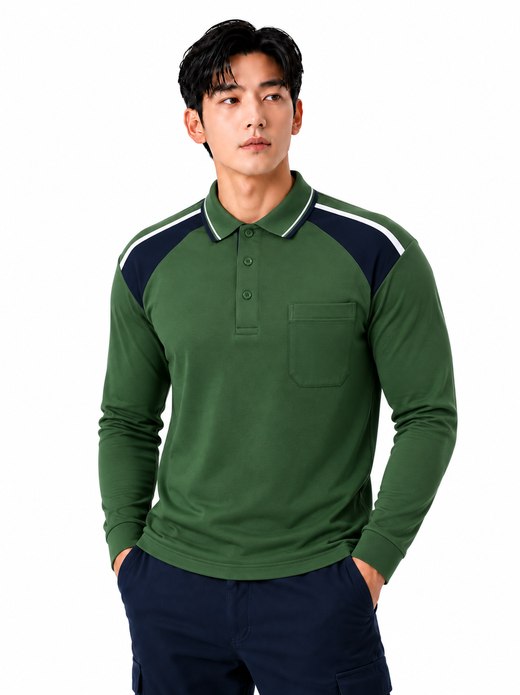 아이스쿨업 투톤 배색 카라긴팔티 카키 MT-2032