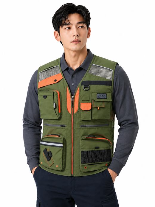 타스란 투톤 작업 망사조끼 카키 MK-471J