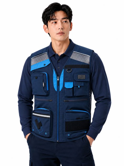 타스란 투톤 작업 망사조끼 네이비 MK-473J