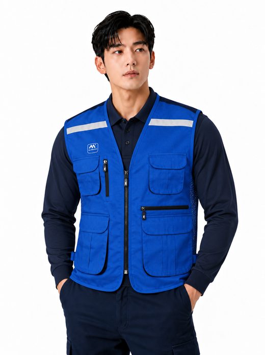 아웃포켓 사계절 배색 TC조끼 코발트 MK-123J