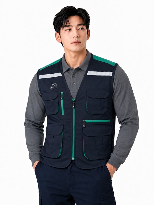 아웃포켓 사계절 배색 TC조끼 네이비 MK-124J