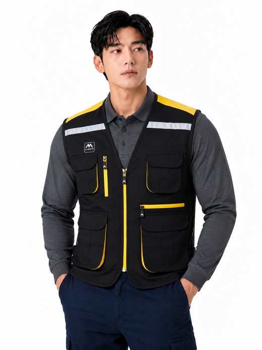 아웃포켓 사계절 배색 TC조끼 블랙 MK-125J