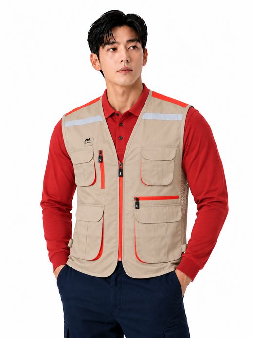 아웃포켓 사계절 배색 TC조끼 베이지 MK-126J