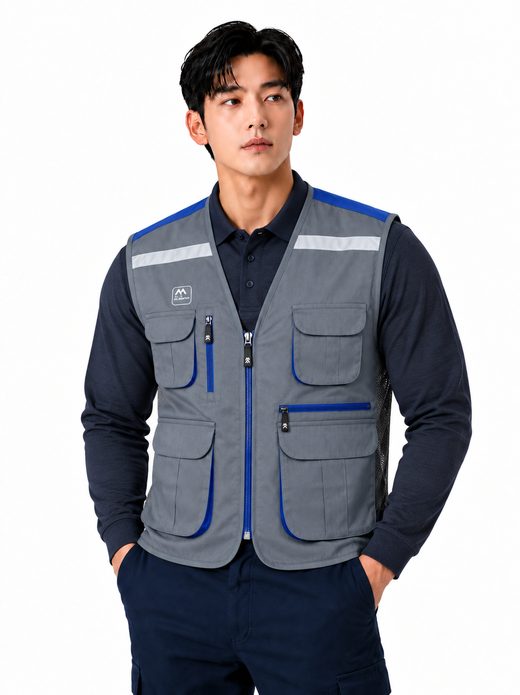 아웃포켓 사계절 배색 TC조끼 그레이 MK-127J