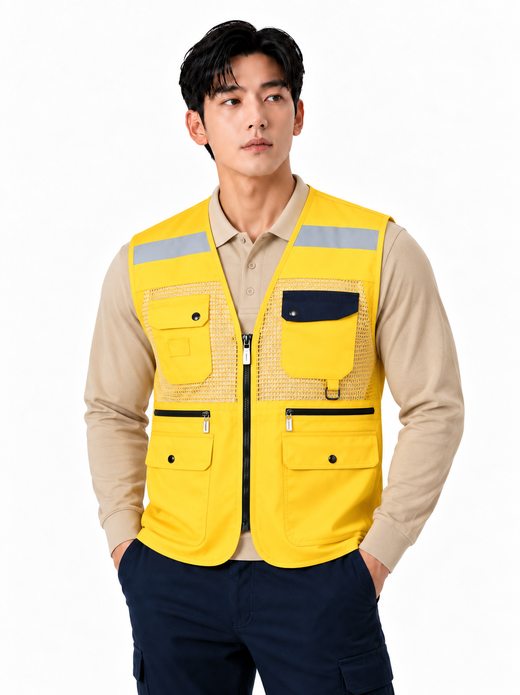 배색주머니 TC조끼 옐로우 MK-132J