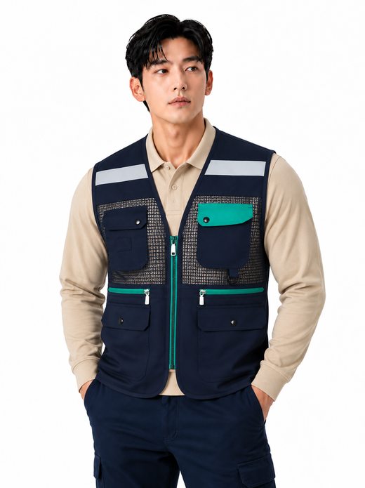 배색주머니 TC조끼 네이비 MK-134J