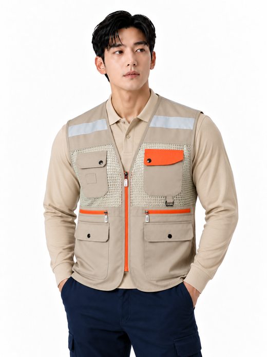 배색주머니 TC조끼 베이지 MK-136J