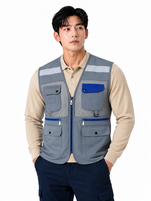 배색주머니 TC조끼 그레이 MK-137J