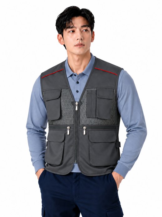 TC망사V-조끼 D.그레이 MK-190J